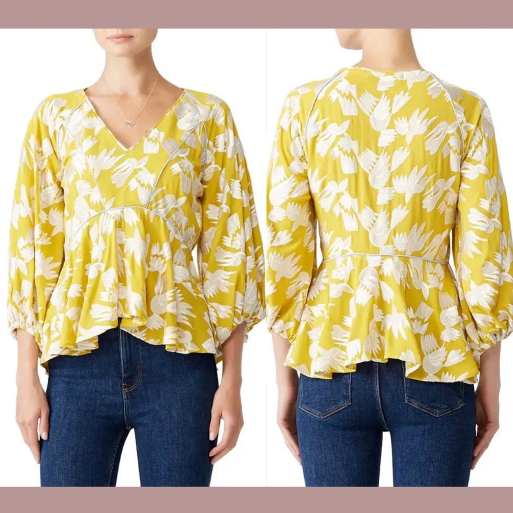 EUC $308 Hunter‎ Bell NY [ XS ] Embroidered Grayson Blouse in Mustard